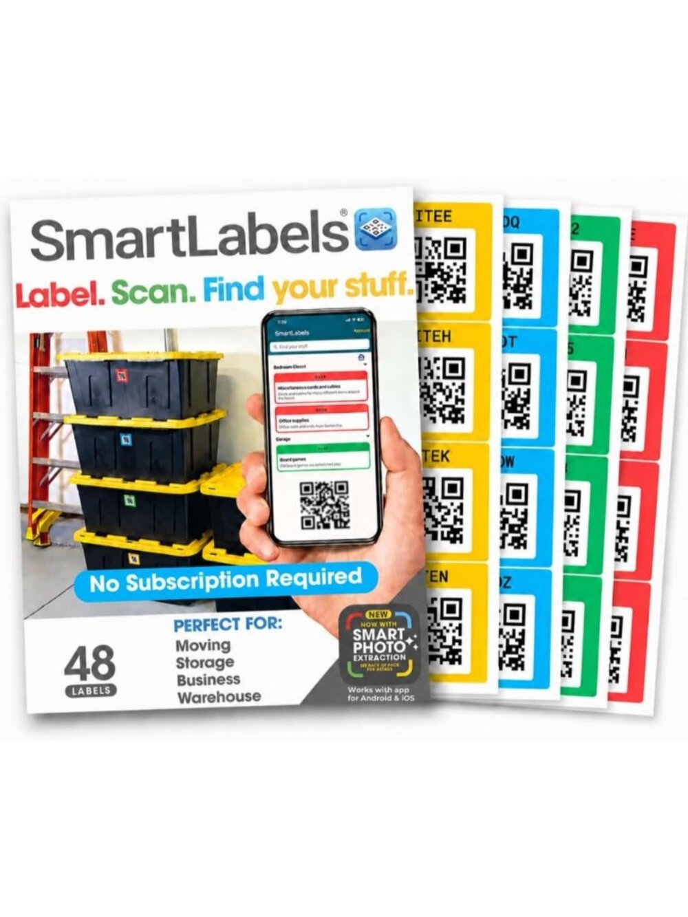 48 QR Code Stickers for Easy Inventory Tracking & Organization - No Typing